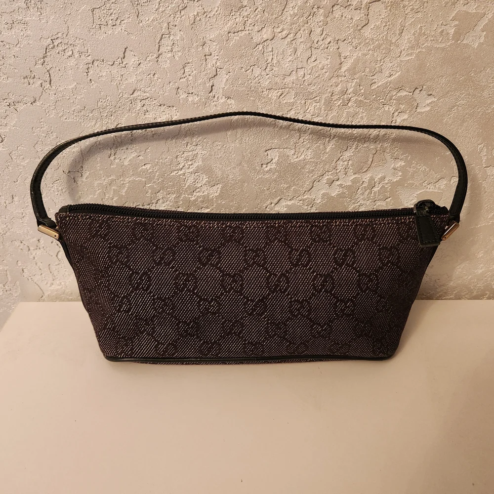 Gucci Signature Canvas Brown & Black Wristlet Clutch
